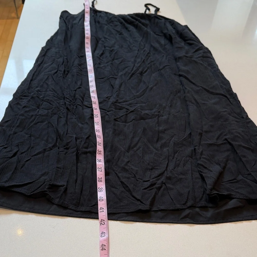 Dip Gauzy Rounded Neckline, Spaghetti Strap Mini Resort Dress, Black, Size M